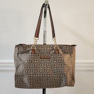 Tommy Hilfiger Monogram Chain Strap Tote Beige